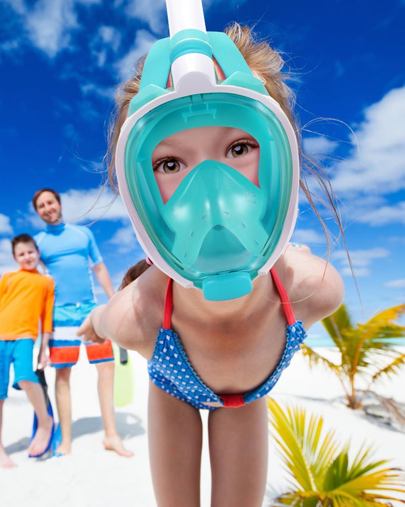 W WSTOO WSTOO Kids Full Face Snorkel Masks,Suitable for Beginners Dry Top Snorkeling Gear,Can Your Mouth or Nose to Breathe,180 Degrees Panoramic View,Anti-Fog Anti-Leak,Summer Travel and Vacationing Gifts - Image 2